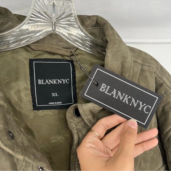 Blank NYC Over The Moon Green Goat Leather Suede Classic Quilted Jacket XL NWT - Picture 6 of 10